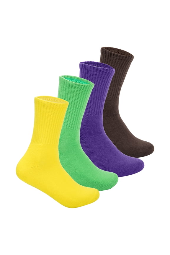 Women's Solid Anti-Skid Soft Colorful Patterned Thicken Foot Bed Crew Socks, 2-Pair Pack, Yellow/ Green/ Purple