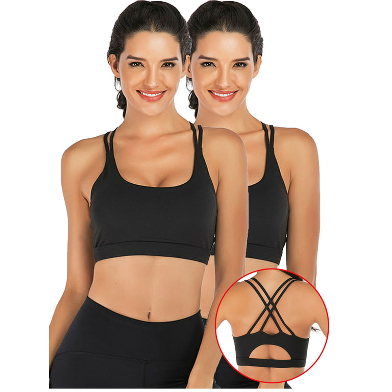 DODOING Women's Sports Bra Cross Back Strappy Removable Pads Yoga Running  Workout Bra Sports Bra 