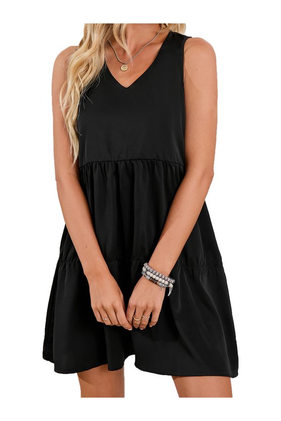 Women's Summer Dress Solid Color Sleeveless Dress Casual Loose Flowy Swing Shift Dresses