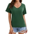thumbnail image 1 of DODOING Women's T Shirt Short Sleeve Loose Short Sleeve Solid Color Top Cozy V Neck T Shirt Top, 1 of 8