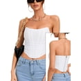 thumbnail image 1 of DODOING Women's Vintage Strapless Open Back Boned Mesh Bustier Zip Back Corset Bodyshaper Crop Top, Black/ White, S-3XL, 1 of 1