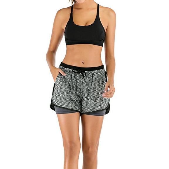 DODOING Women's Workout Athletic Jogging Yoga Elastic Waist Running Athletic Fitness Shorts Gray