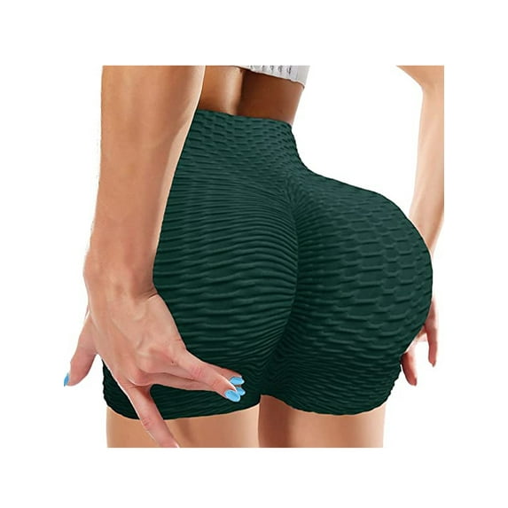 DODOING Women's Yoga Shorts High Waist Ruched Butt Lifter Gym Running Sports Athletic Shorts Workout Hot Pants, Black