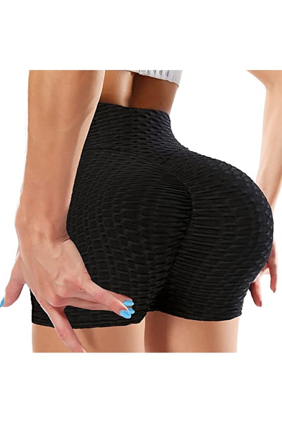 Women's Yoga Shorts High Waist Ruched Butt Lifter Gym Running Sports Athletic Shorts Workout Hot Pants, Black