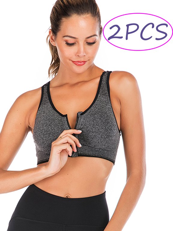 Women's Yoga Sports Bras Training Stretch Tank Top High Impact Padded Bra Front Zipper Closure with Removable Pads 2 Pack