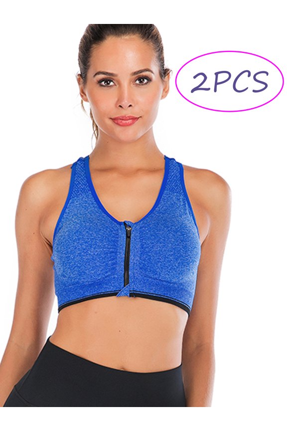 Women's Yoga Sports Bras Training Stretch Tank Top High Impact Padded Bra Front Zipper Closure with Removable Pads 2 Pack
