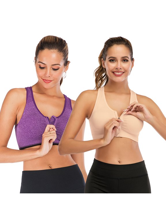 Women's Yoga Sports Bras Training Stretch Tank Top High Impact Padded Bra Front Zipper Closure