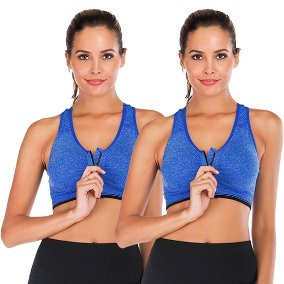 DODOING Women's Yoga Sports Bras Training Stretch Tank Top High Impact Padded Bra Front Zipper Closure