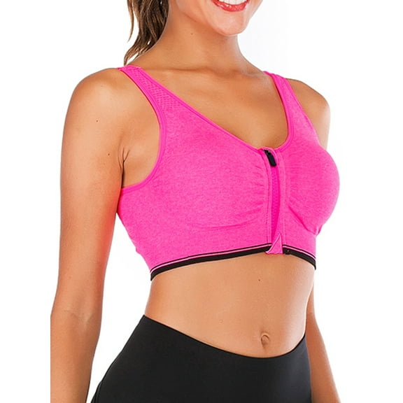DODOING Women's Black Front Zipper Closure Sports Bra Removable Cups High Support Workout Sports Bra