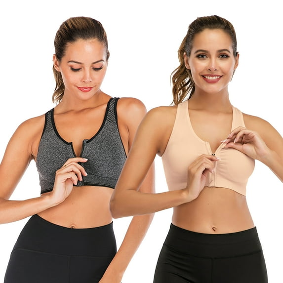 DODOING Women's Yoga Sports Bras Training Stretch Tank Top High Impact Padded Bra Front Zipper Closure