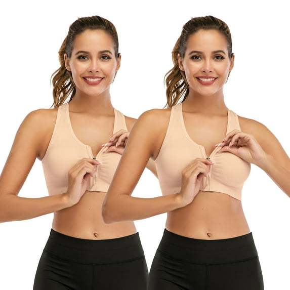DODOING Women's Yoga Sports Bras Training Stretch Tank Top High Impact Padded Bra Front Zipper Closure