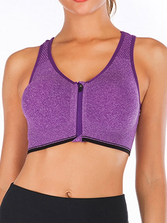 Women's Yoga Sports Bras Training Stretch Tank Top High Impact Padded Bra Front Zipper Closure