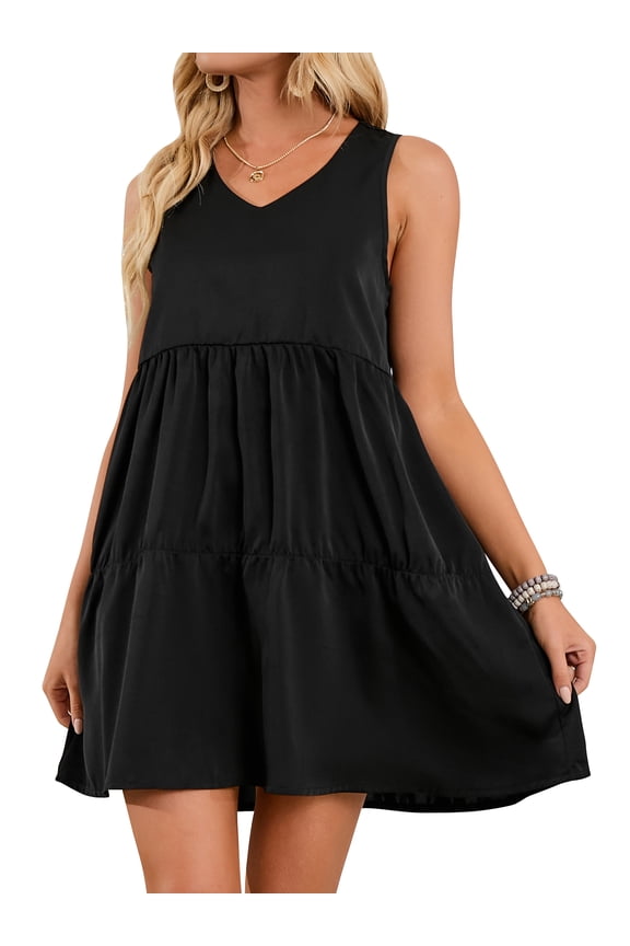 Womens Sleeveless Beach Dresses Loose Fit Swing Tunic Tops Irregular Hem Basic T Shirt 5 Colors for Choose