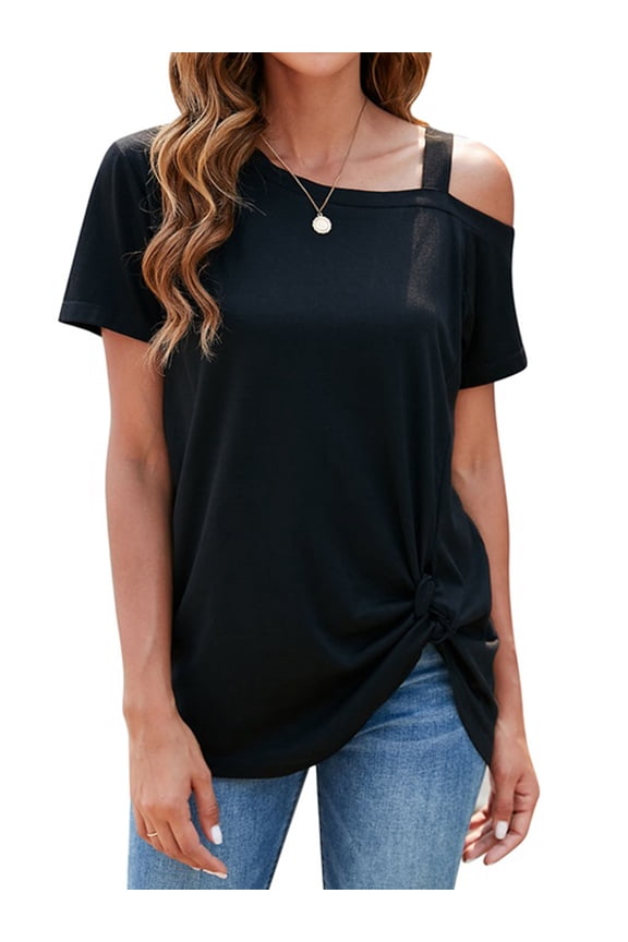 Womens Off Shoulder Blouses Side Twist Knotted Tops Casual Tunic Shirts