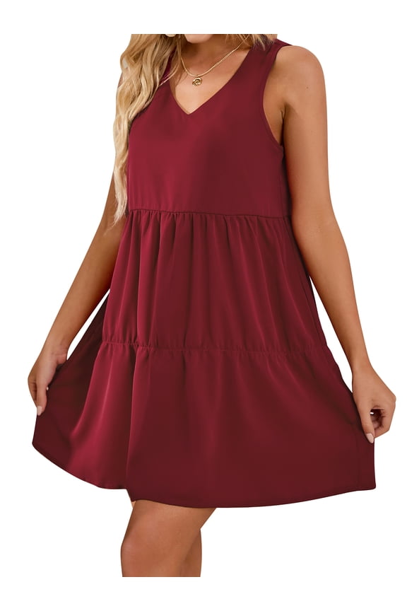 Womens Sleeveless Beach Dresses Loose Fit Swing Tunic Tops Irregular Hem Basic T Shirt 5 Colors for Choose