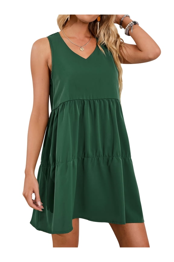 Womens Sleeveless Beach Dresses Loose Fit Swing Tunic Tops Irregular Hem Basic T Shirt 5 Colors for Choose