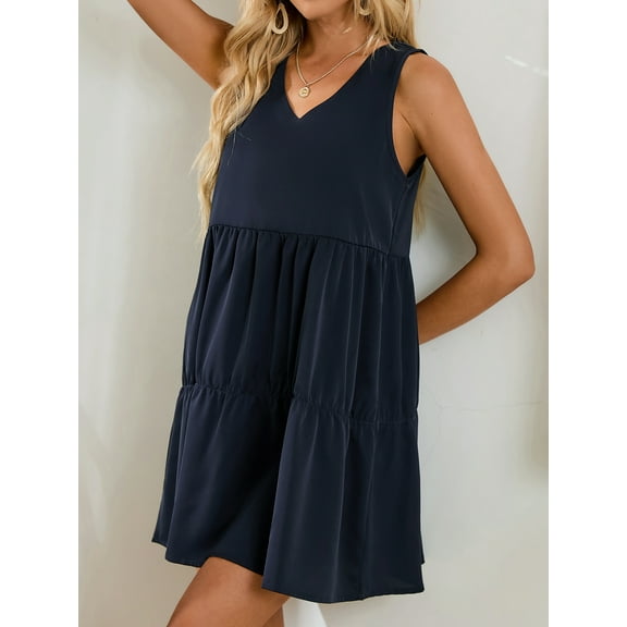 DODOING Women Summer Tunic Dress Sleeveless Loose Dresses Dresses Casual Loose Flowy Swing Shift Dresses Beach Dresses