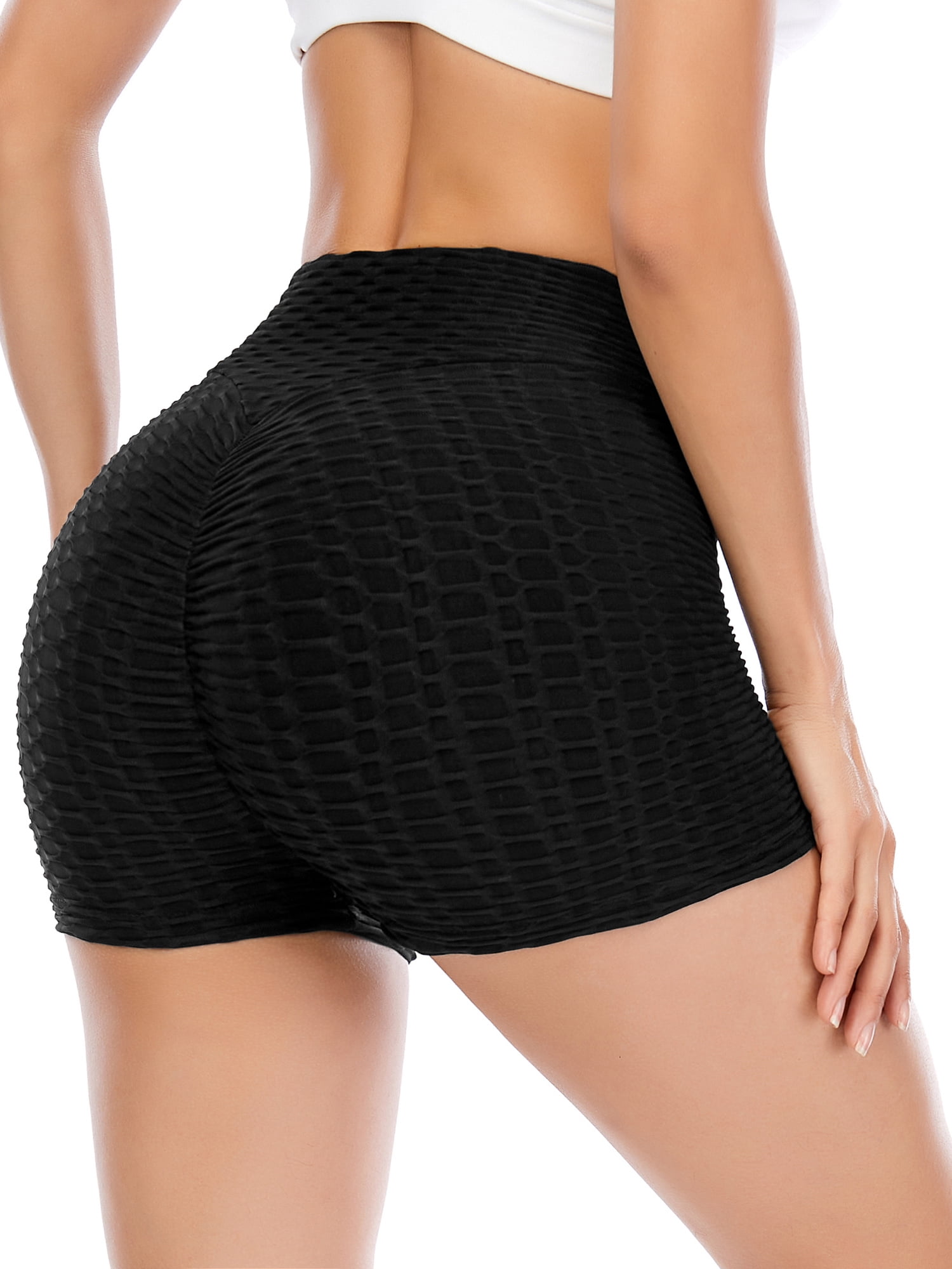 DODOING Yoga Hot Shorts for Women Tummy Control Workout Shorts Butt Lifting  Ruched Sportwear, Black 
