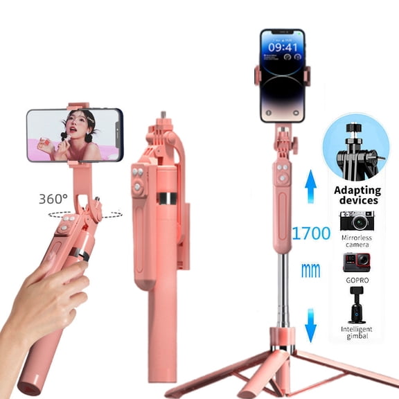 DODOUP 1.7M Foldable Wireless Selfie Stick Tripod Pink Stand For Smartphones And Action Cameras, Balance Steady Shooting For Live Streaming