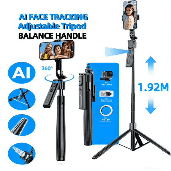DODOUP 192cm/75.6in Foldable AI Smart Gimbal Tripod Selfie Stick 360 Auto Follow-Up Phone Holder Tripod For Smartphone Shooting Vlog
