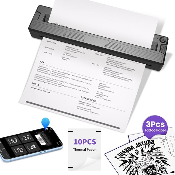 DODOXCX Portable Bluetooth Printer - Wireless Thermal Mini Travel Printer for iOS, Android, Laptop - Inkless Printer with A4/US Letter Support