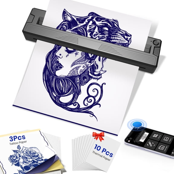DODOXCX Professional Thermal Tattoo Stencil Printer, Wireless Portable Thermal Transfer Machine for Tattoo Artists, No Ink Needed, with Bluetooth & Design App