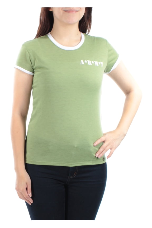 Womens New 1230 Green White A*R*M*Y Crew Neck T-Shirt Top Regular S B+B