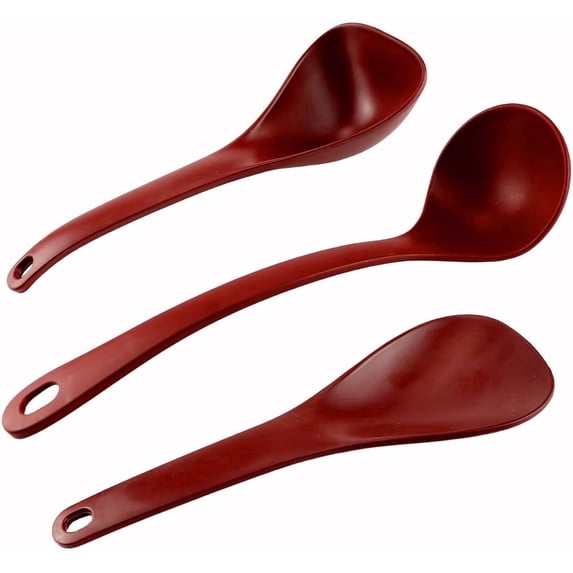 ABCISI Rice Paddle Spoon Set, Nonstick PPS Rice Scooper, Soup Ladle and Porridge Spoon for Rice, Soup, Potatoes and Everyday Cooking, Red 3 Pcs