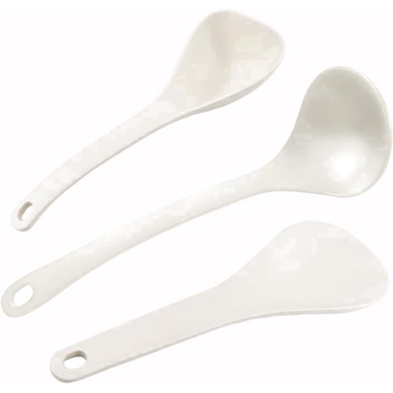 ABCISI Rice Paddle Spoon Set, Nonstick PPS Rice Scooper, Soup Ladle and Porridge Spoon for Rice, Soup, Potatoes and Everyday Cooking, White, 3 Pcs