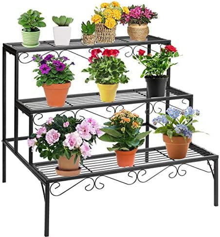DOEWORKS 3 Tier Stair Style Metal Plant Stand, Garden Shelf for Large ...