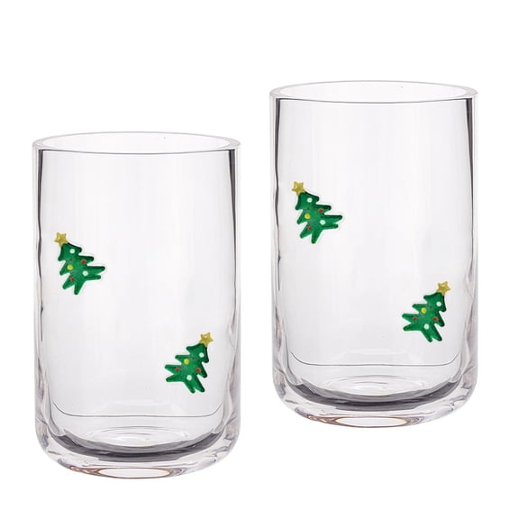 Holiday Time 16 oz Christmas Tree Charm Drinking Glass, 2-Pack