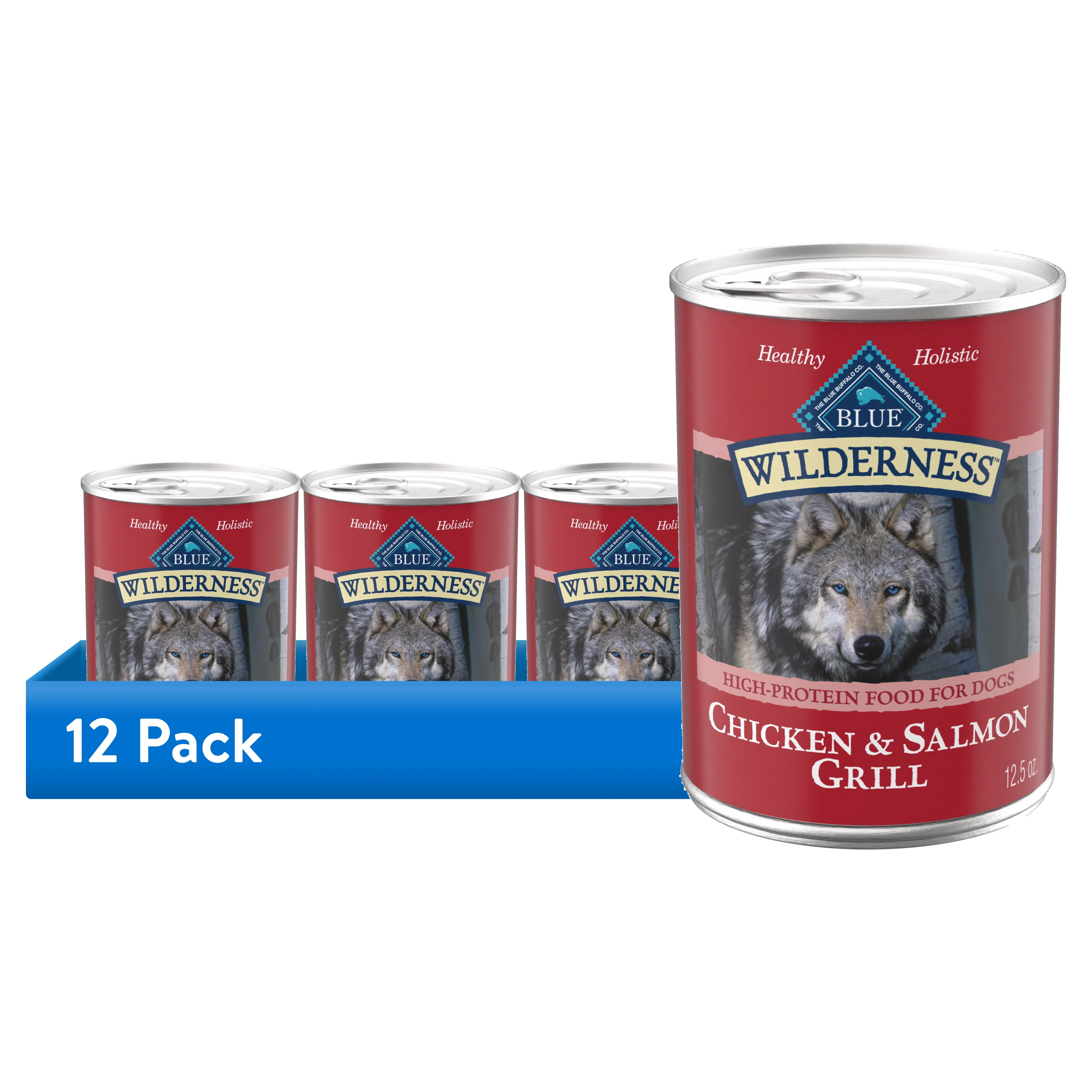 (12 pack) Blue Buffalo Wilderness Adult Wet Dog Food, Grain Free Salmon & Chicken, 12.5oz. Can