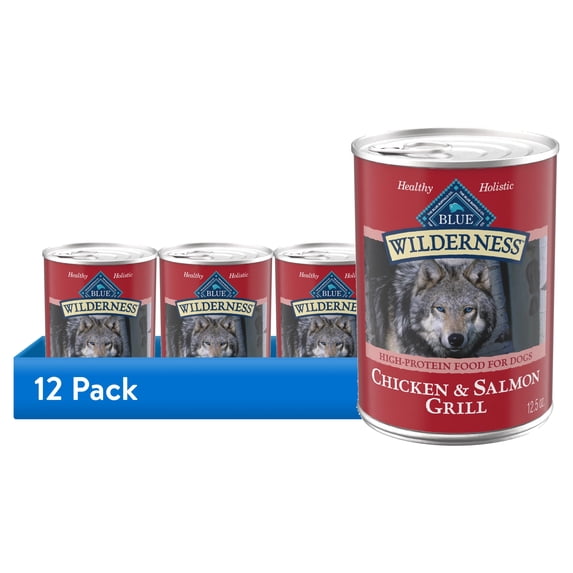 (12 pack) Blue Buffalo Wilderness Adult Wet Dog Food, Grain Free Salmon & Chicken, 12.5oz. Can