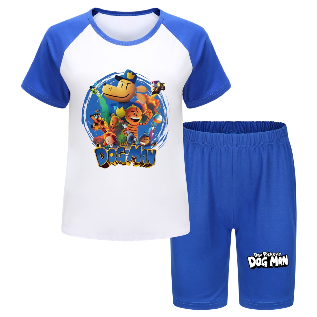 Boys Light Brown Dog Motif Striped Short Sleeve T-Shirt With Shorts Sets main image 1
