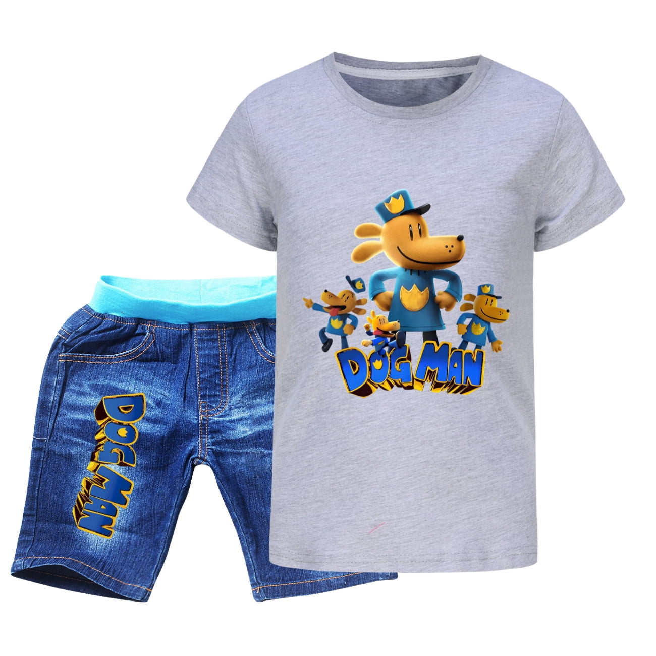 Boys Light Brown Dog Motif Striped Short Sleeve T-Shirt With Shorts Sets