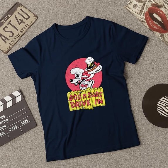 T-shirt Graphique Noir Manches Courtes Dog N Suds Drive-In Restaurant, Neuf Avec étiquettes, Unisexe Adulte