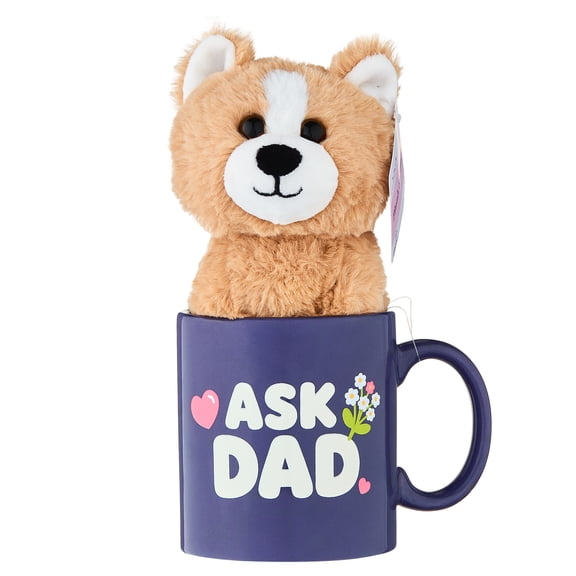 Dog Plush in Ask Dad Mug, Brown and Blue, Mother's Day by Way To Celebrate