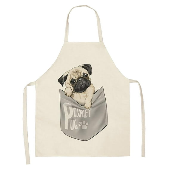 DOG PUG Printed Cotton Linen Sleeveless Apron Kitchen