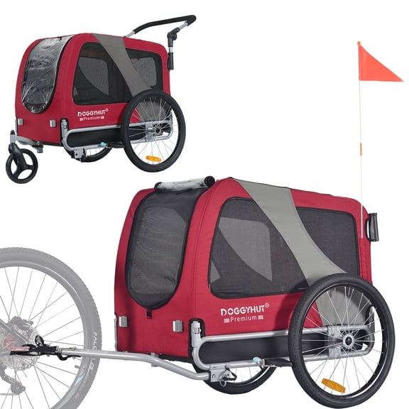 DOGGYHUT Premium Large Pet Bike Bicycle Trailer & Stroller 2 in 1 for Middium-sized Dogs, Low Center of Gravity, Parking Brakes, Easy Folding Frame, Bicycle Carrier