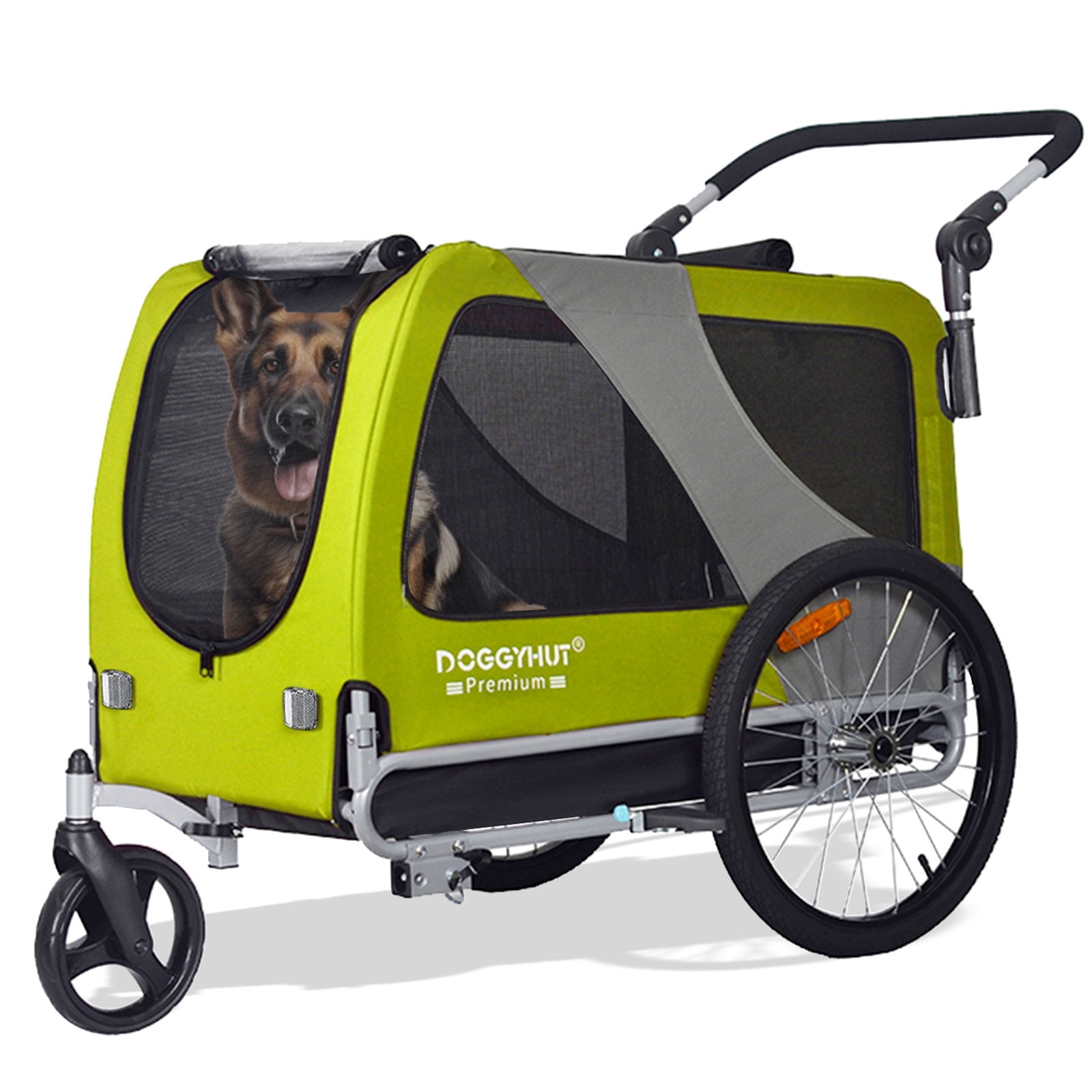 DOGGYHUT Premium XL Pet Bike Trailer & Stroller for Large Sized Dog or Multiple Small Dogs,Low Center of Gravity,Parking Brakes,Easy Folding Frame,Bicycle Carrier