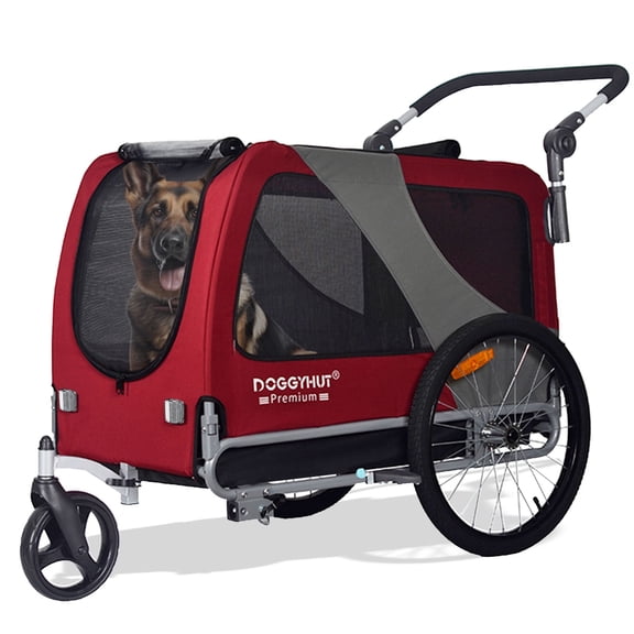 DOGGYHUT Premium XL Pet Bike Trailer & Stroller for Large Sized Dog or Multiple Small Dogs,Low Center of Gravity,Parking Brakes,Easy Folding Frame,Bicycle Carrier
