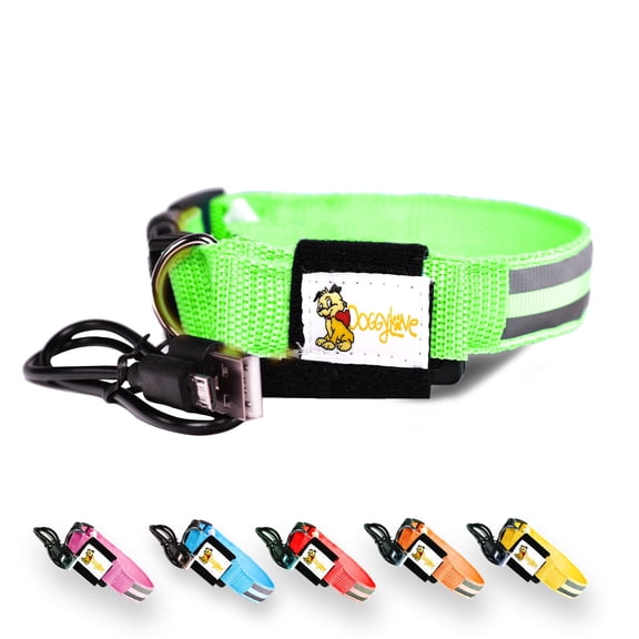 DOGGYLOVE LED Dog Collar – Lighted Collars for All Pets – USB Rechargeable Dog Collar for Pet Night Walking – Adjustable Light Up Dog Collar with Super Bright Safety - For Male/Female Dog (XS, Green)