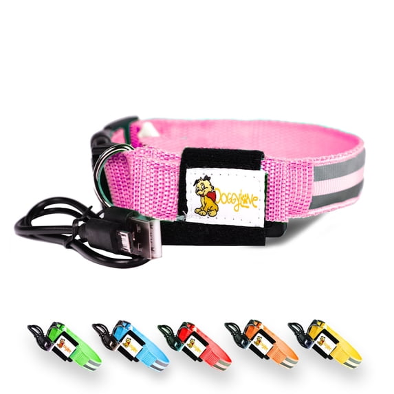 DOGGYLOVE LED Dog Collar – Lighted Collars for All Pets – USB Rechargeable Dog Collar for Pet Night Walking – Adjustable Light Up Dog Collar with Super Bright Safety - For Male/Female Dog (L, Pink)