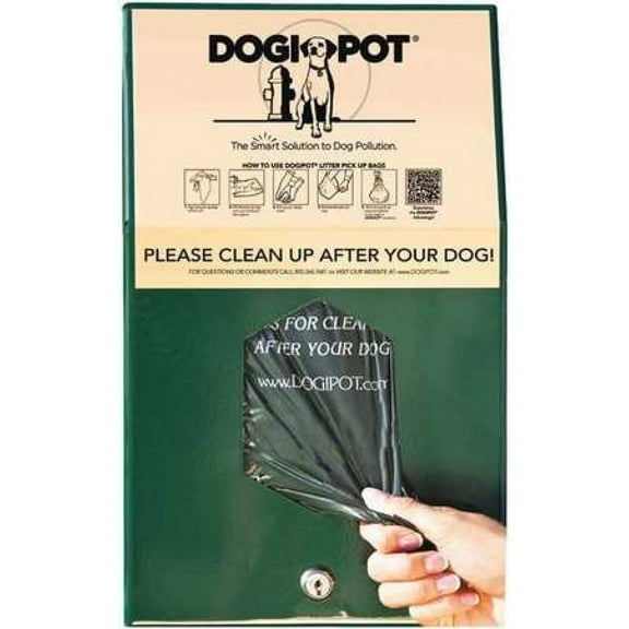 DOGIPOT 1002HP-4 15-1/2" Green Aluminum, PetWaste Bag Dispenser
