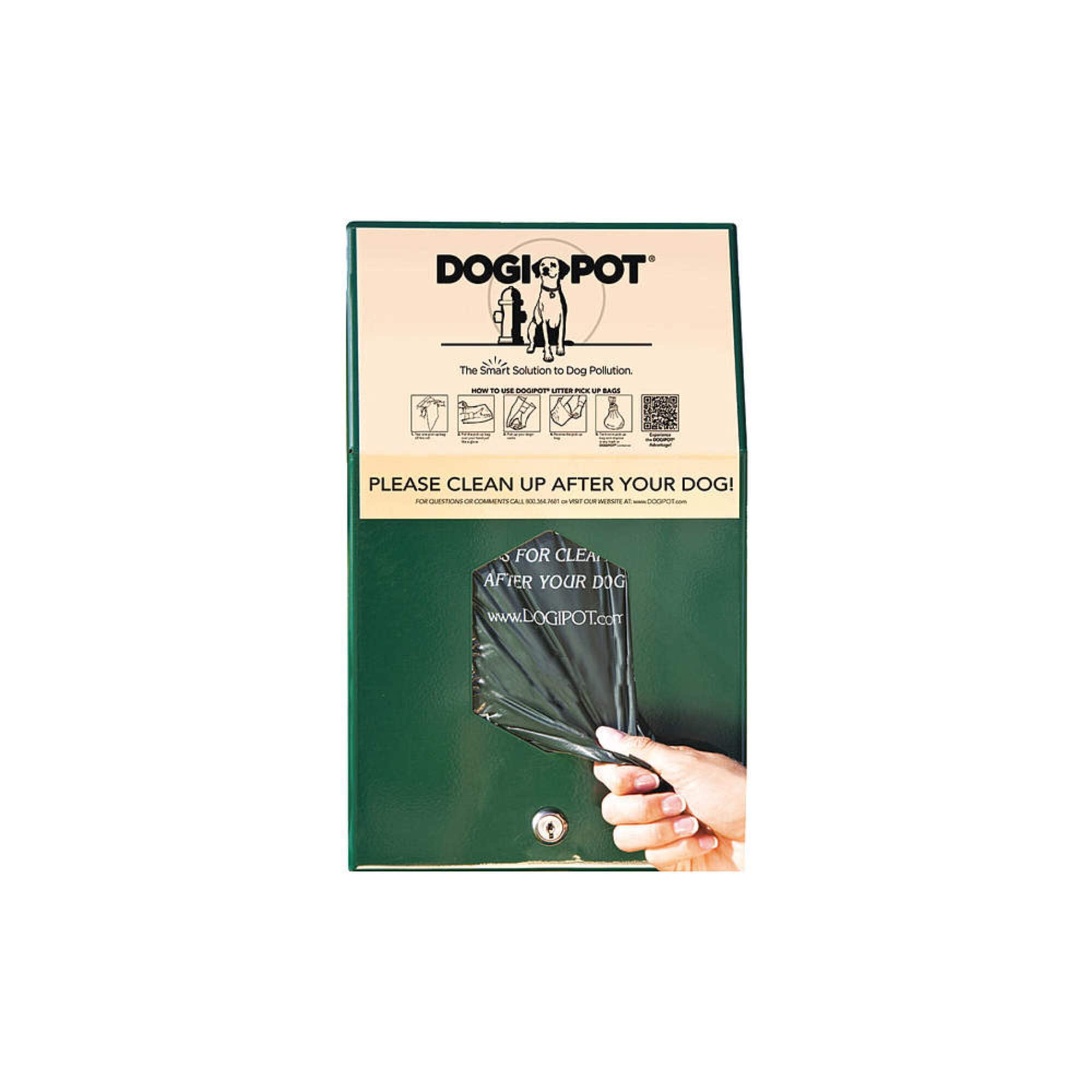 DOGIPOT 1002HP-4 Junior Bag Dispenser with Header Pak Bags, Aluminum, Forest Green CA3