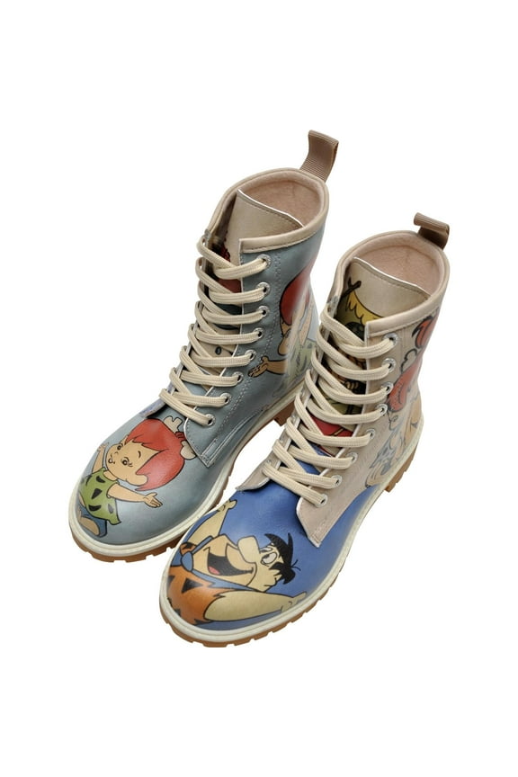 Long Boots for Women – Vegan Leather and Unique Design Womens Winter Boots, Comfortable and Stylish Womens Boots, Family Rocks Flintstones, Size 9