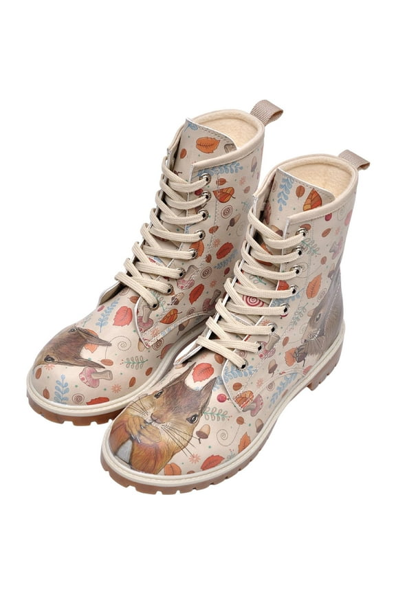 Long Boots for Women – Vegan Leather and Unique Design Womens Winter Boots, Comfortable and Stylish Womens Boots, Squirrel Design, Size 10