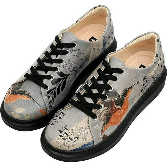 DOGO Wedge Sneakers for Women - Handmade and Vegan Leather Platform Sneakers for Women, Unique Chunky Sneakers Birds Chirping Design, Size 9