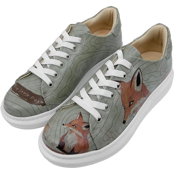 DOGO Wedge Sneakers for Women - Handmade and Vegan Leather Platform Sneakers for Women, Unique Chunky Sneakers Run Little Fox Design, Size 9