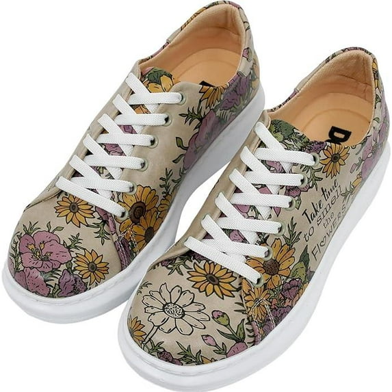 DOGO Wedge Sneakers for Women - Handmade and Vegan Leather Platform Sneakers for Women, Unique Chunky Sneakers Smell The Flowers Design, Size 6